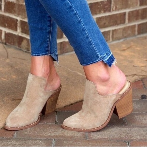 Chinese Laundry Shoes - Chinese Laundry Suede Leather Tan Women's Mules Booties Block Heels 9.5